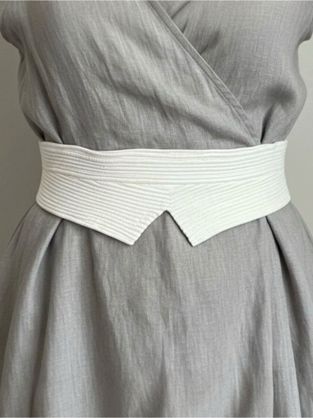 Vintage 80s Wide Leather Obi Belt White Textured Made in France Statement Sz S/M